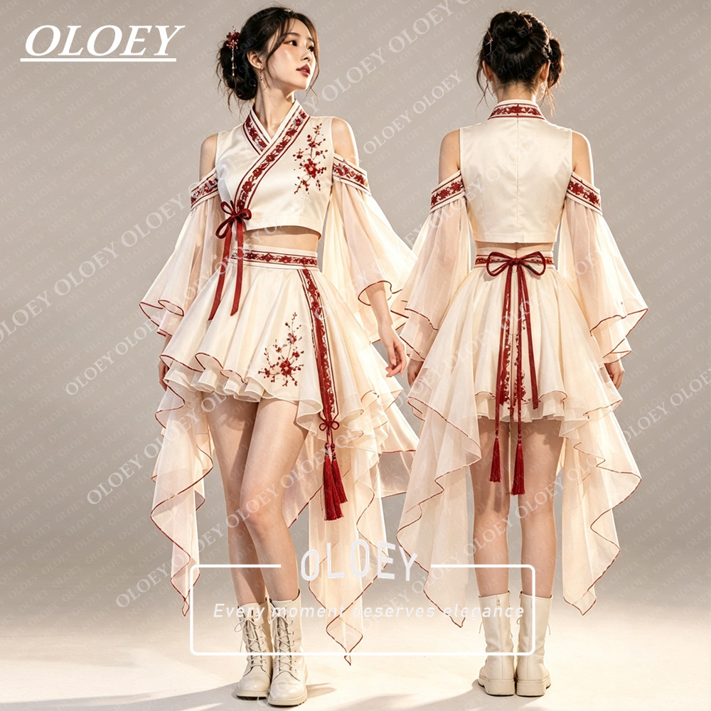 OLOEY 모던 레드 자수 아이보리 숏 콘서트 한복 세 - Modern Korean Lifestyle 리뷰 및 가격